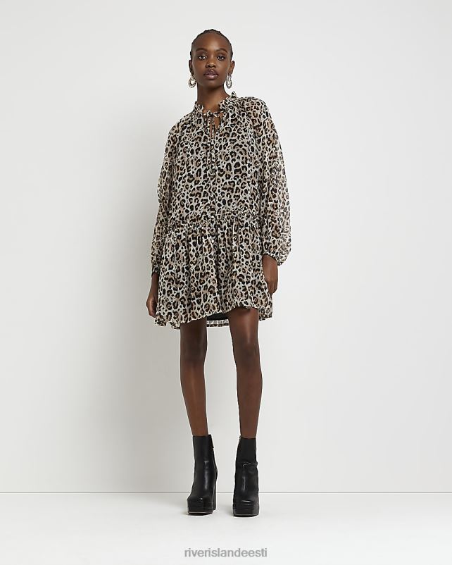kehakate pruun naised River Island loomamustriga smock minikleit 44TLL1754