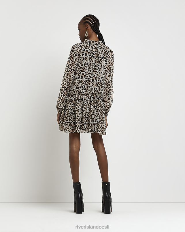 kehakate pruun naised River Island loomamustriga smock minikleit 44TLL1754