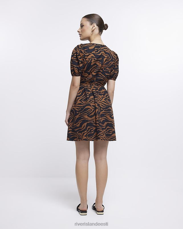 kehakate pruun naised River Island loomamustriga volangidega minikleit 44TLL1722