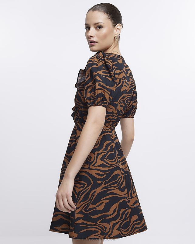 kehakate pruun naised River Island loomamustriga volangidega minikleit 44TLL1722