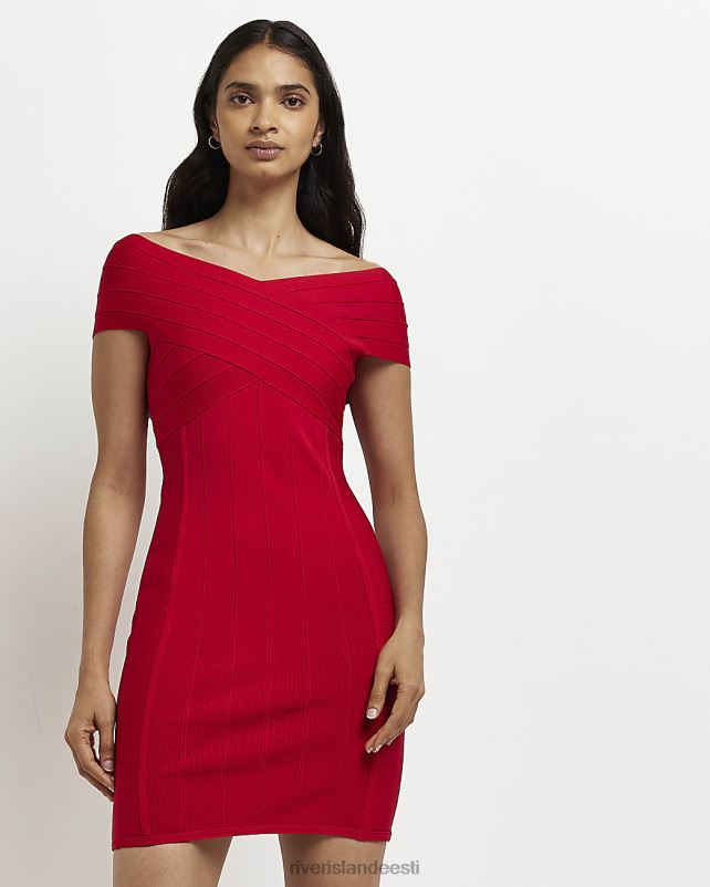 kehakate punane naised River Island bardot bodycon minikleit 44TLL4933