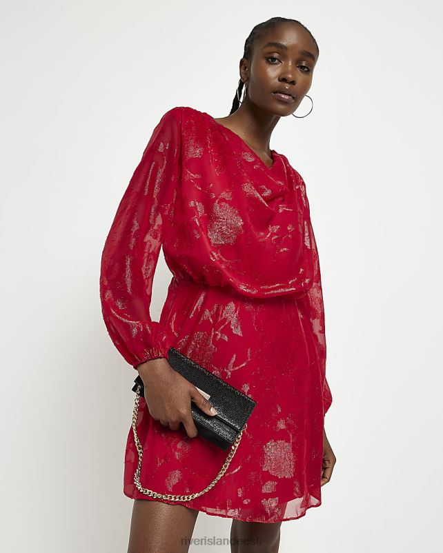 kehakate punane naised River Island šifoonist lilleline uisutaja minikleit 44TLL1906