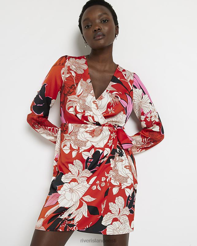 kehakate punane naised River Island lilleline satiinist minikleit 44TLL2072