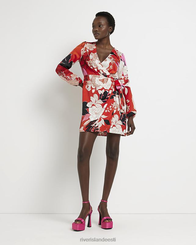 kehakate punane naised River Island lilleline satiinist minikleit 44TLL2072