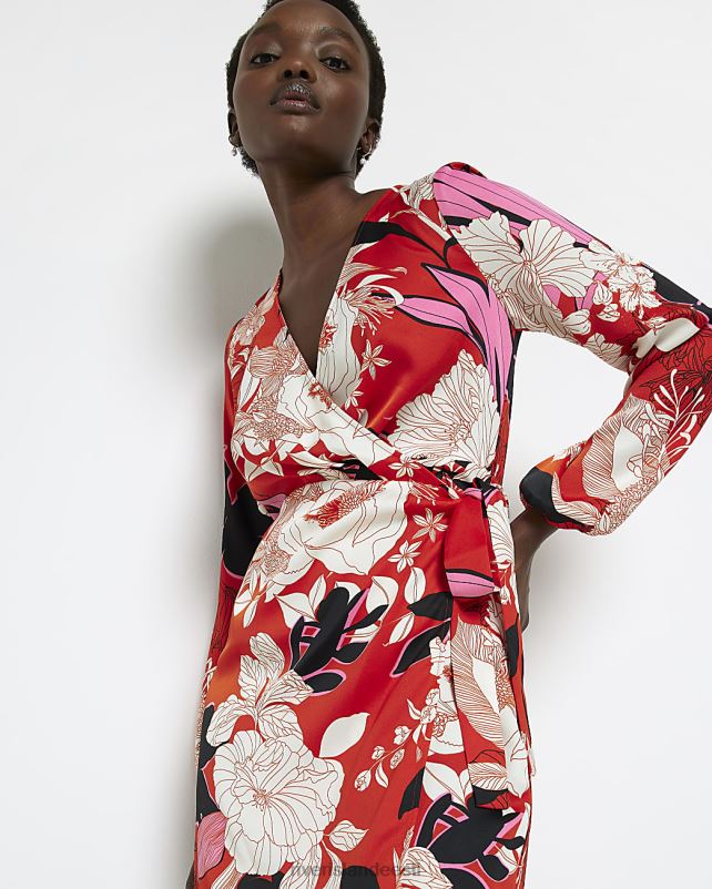 kehakate punane naised River Island lilleline satiinist minikleit 44TLL2072