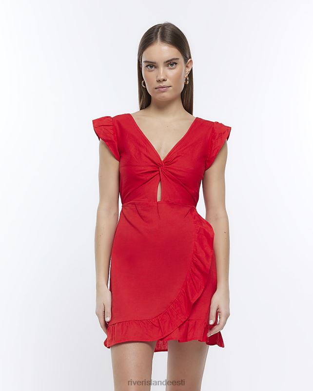 kehakate punane naised River Island linasest väljalõigatud minikleit 44TLL1771