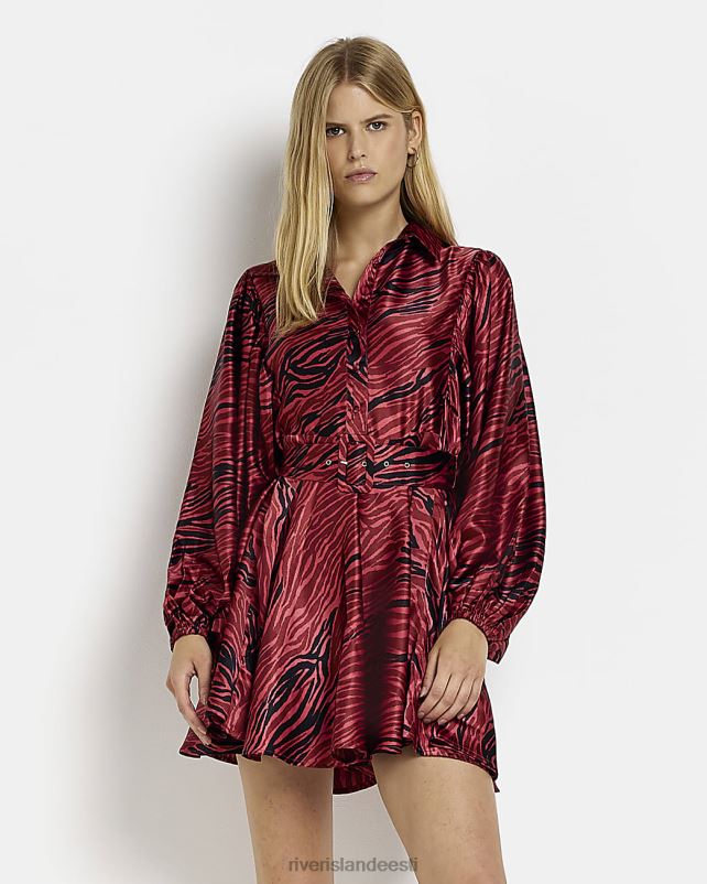 kehakate punane naised River Island loomamustriga satiinist minisärkkleit 44TLL1786