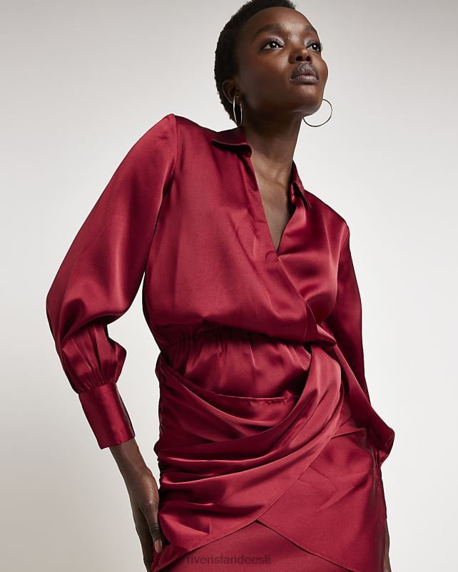 kehakate punane naised River Island pikkade varrukatega satiinist minisärkkleit 44TLL1733