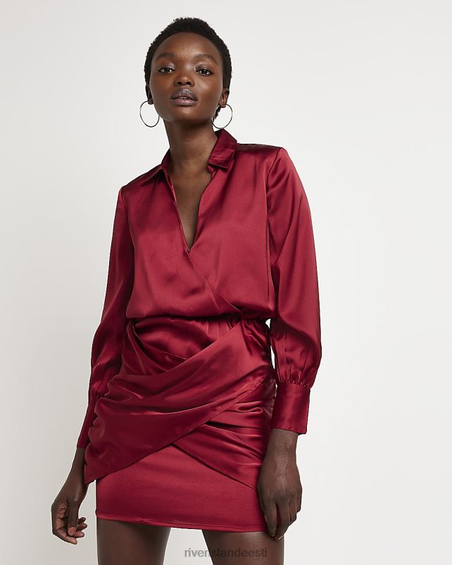 kehakate punane naised River Island pikkade varrukatega satiinist minisärkkleit 44TLL1733