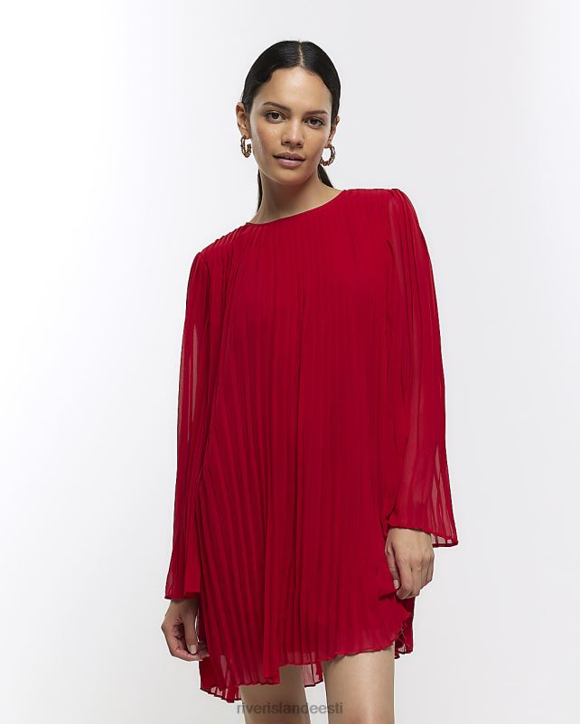 kehakate punane naised River Island plisse shift minikleit 44TLL4291
