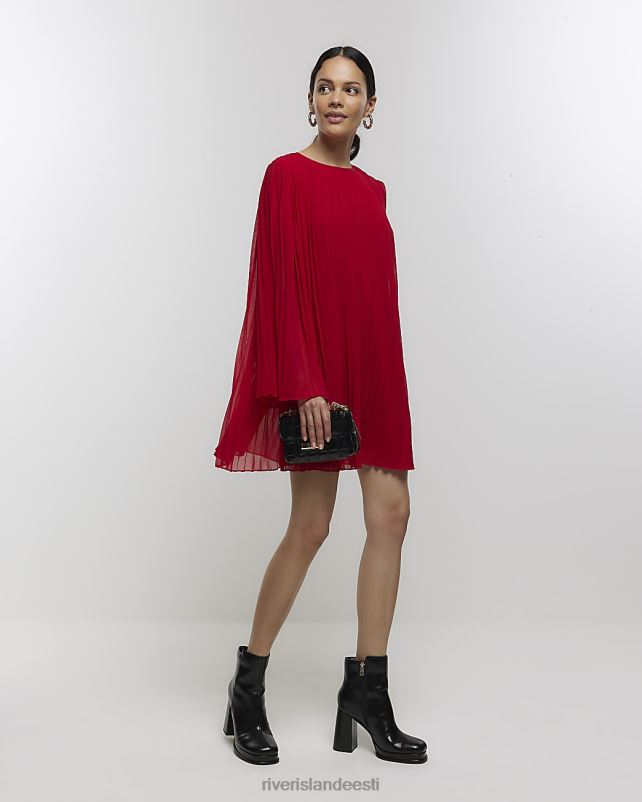 kehakate punane naised River Island plisse shift minikleit 44TLL4291