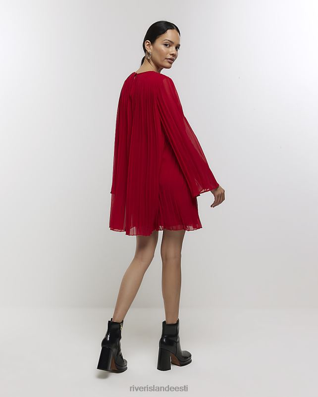 kehakate punane naised River Island plisse shift minikleit 44TLL4291