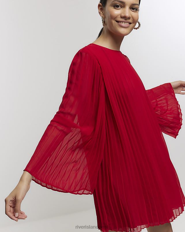 kehakate punane naised River Island plisse shift minikleit 44TLL4291