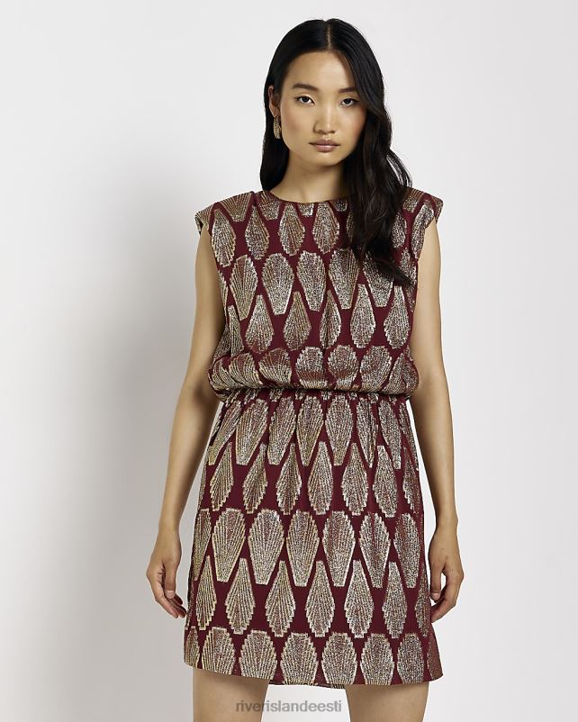 kehakate punane naised River Island prinditud õlakatete vahetustega minikleit 44TLL4840