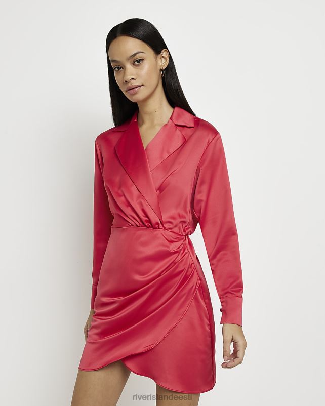 kehakate punane naised River Island satiinist pikkade varrukatega minibleiserkleit 44TLL2050