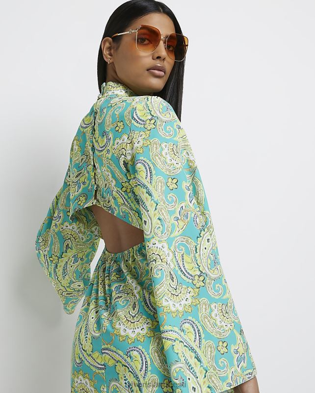 kehakate roheline naised River Island paisley mustriga minikleit 44TLL531