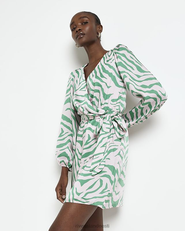 kehakate roheline naised River Island satiinist loomamustriga ümbrisega minikleit 44TLL2069