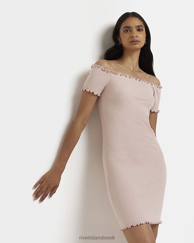 kehakate roosa naised River Island bardot bodycon minikleit 44TLL2157