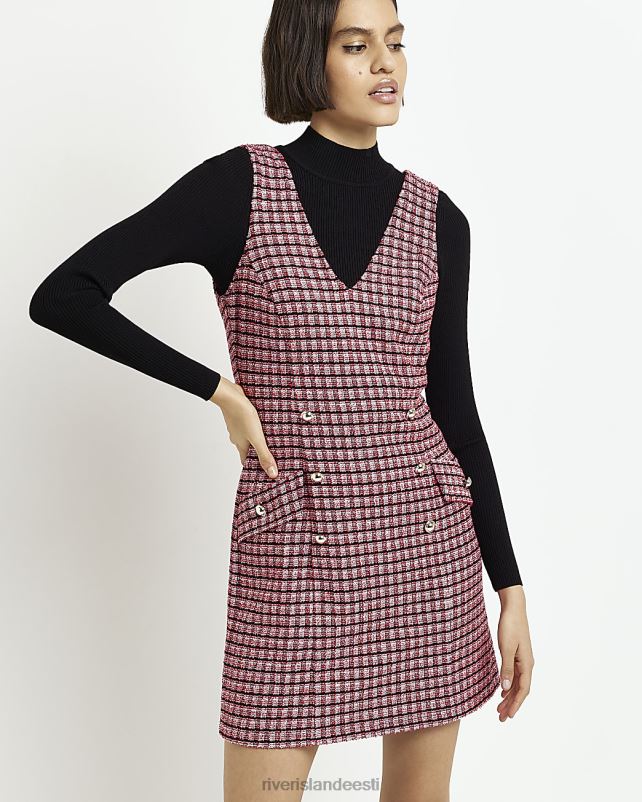 kehakate roosa naised River Island boucle check shift minikleit 44TLL464