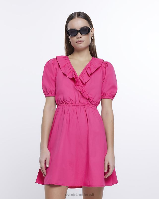 kehakate roosa naised River Island frill wrap mini kleit 44TLL1553