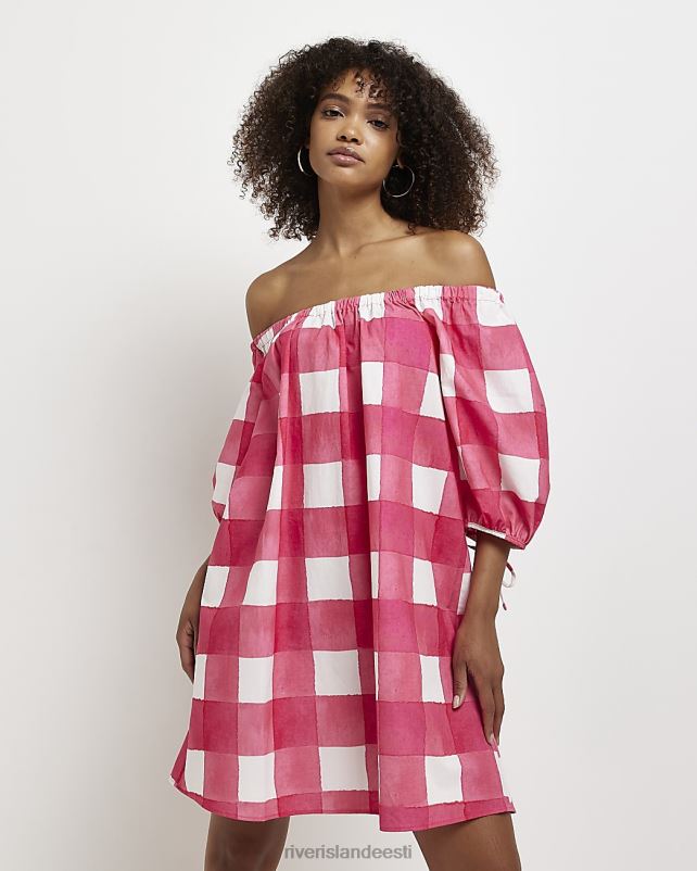 kehakate roosa naised River Island gingham bardot minikleit 44TLL5063