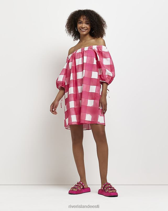 kehakate roosa naised River Island gingham bardot minikleit 44TLL5063