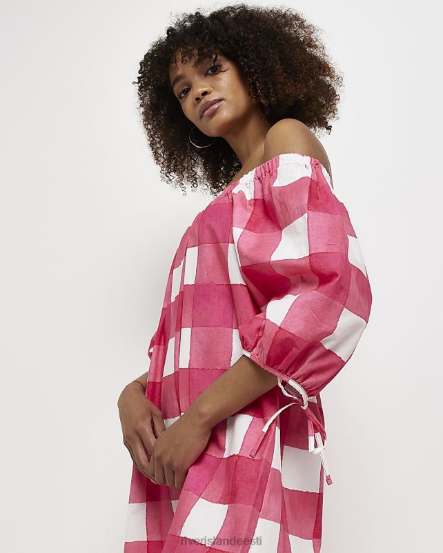 kehakate roosa naised River Island gingham bardot minikleit 44TLL5063