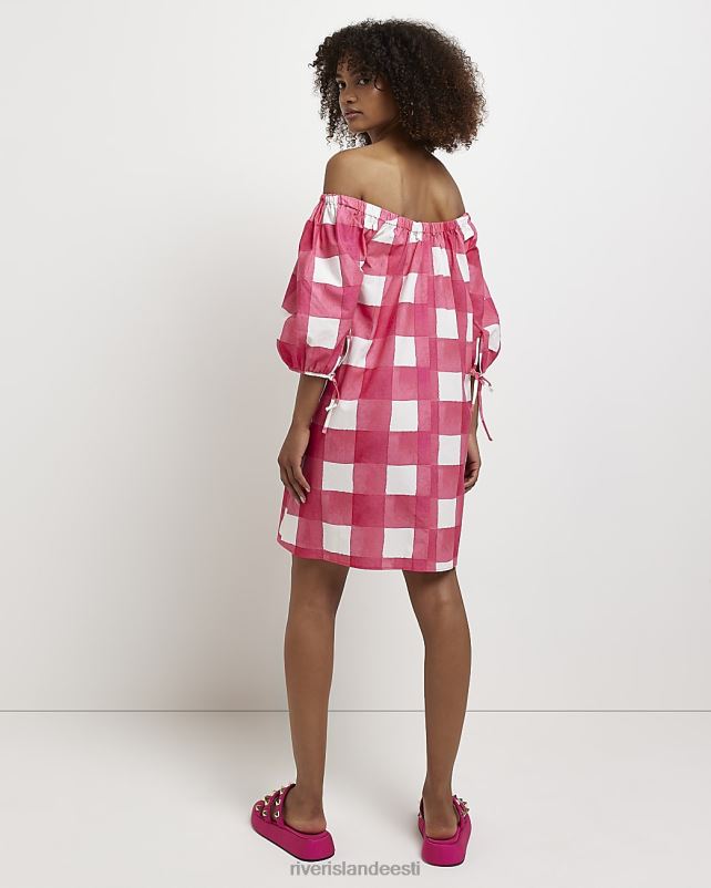 kehakate roosa naised River Island gingham bardot minikleit 44TLL5063