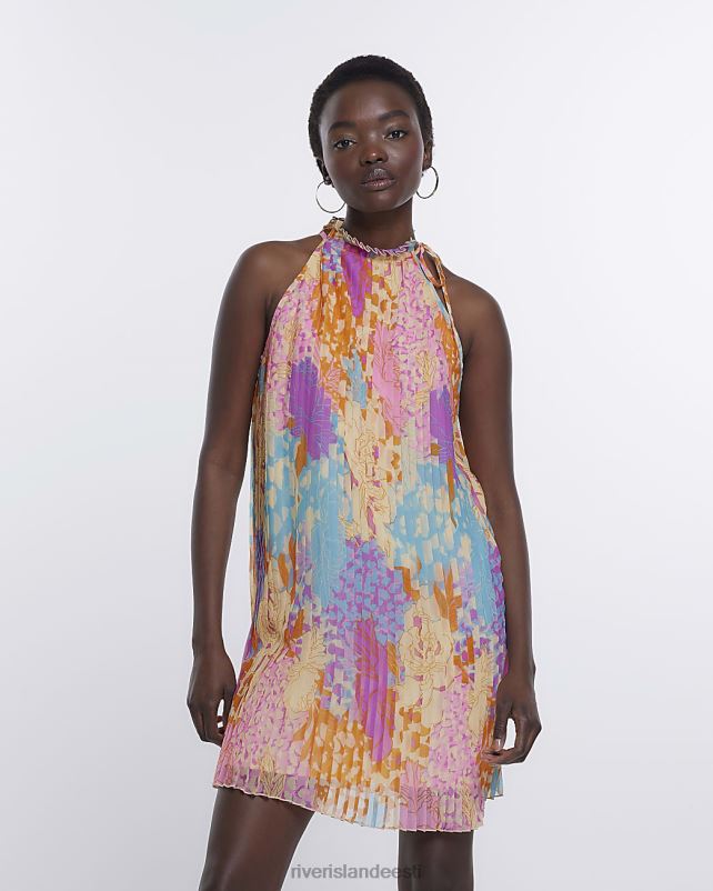 kehakate roosa naised River Island lilleline plisseeritud swing minikleit 44TLL4865