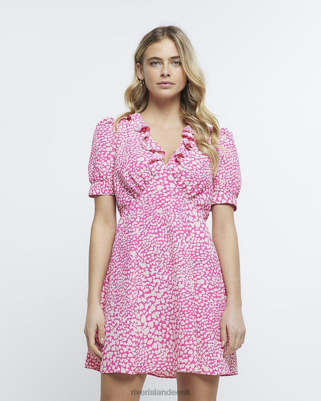 kehakate roosa naised River Island südamemustriga volangiga minikleit 44TLL1723