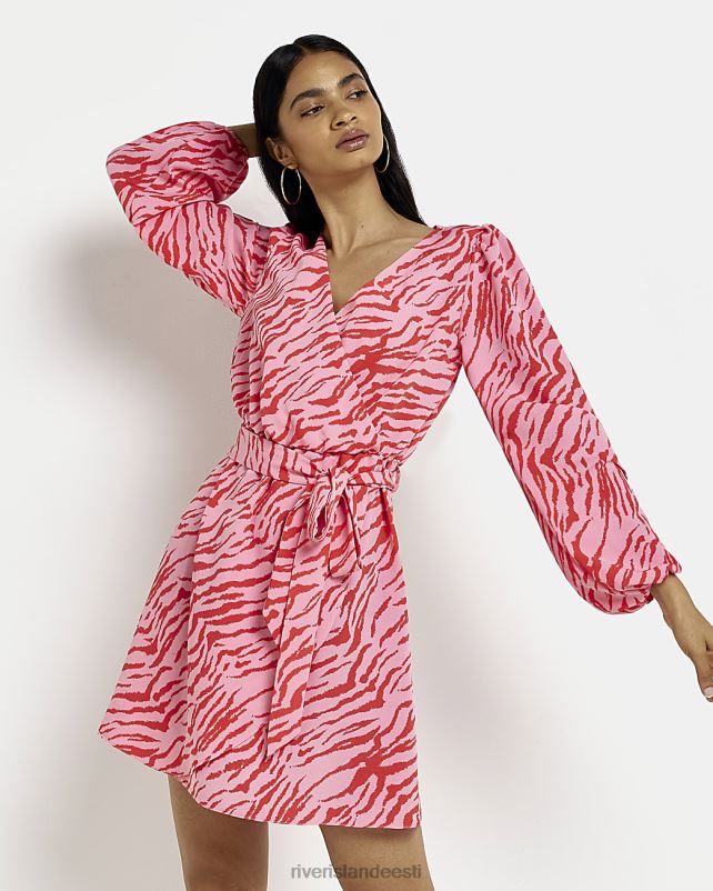 kehakate roosa naised River Island satiinist loomamustriga minikleit 44TLL2071