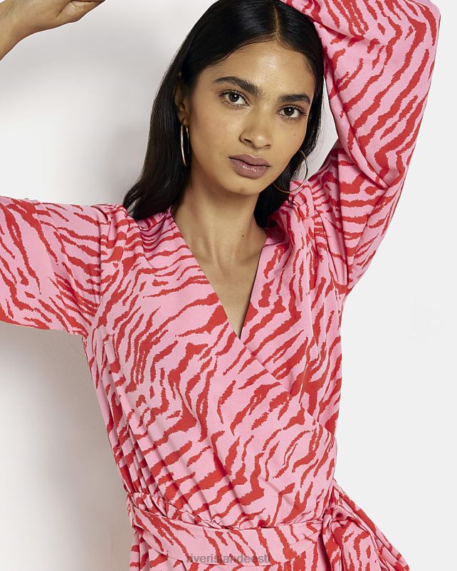 kehakate roosa naised River Island satiinist loomamustriga minikleit 44TLL2071