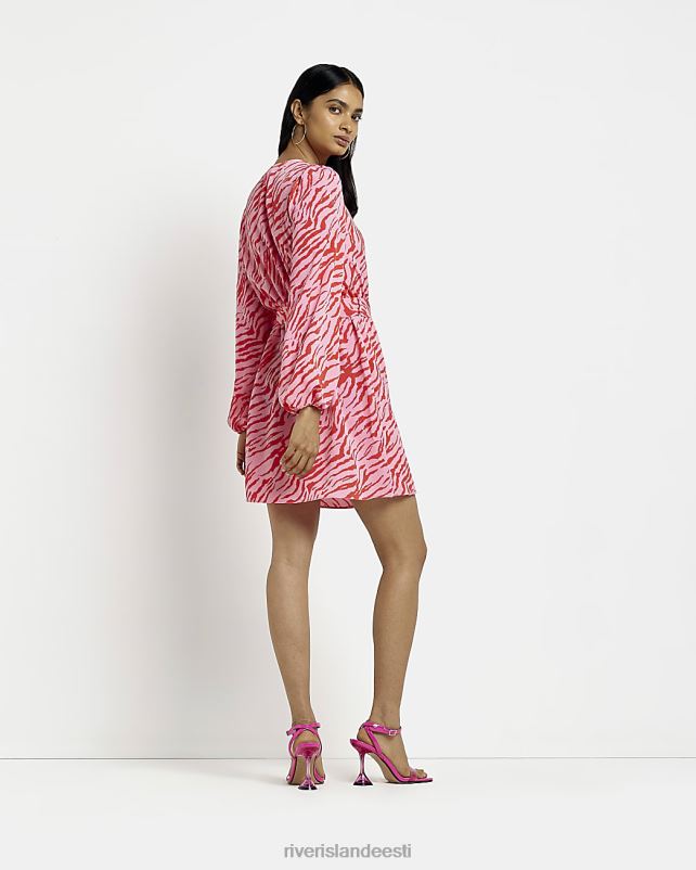 kehakate roosa naised River Island satiinist loomamustriga minikleit 44TLL2071