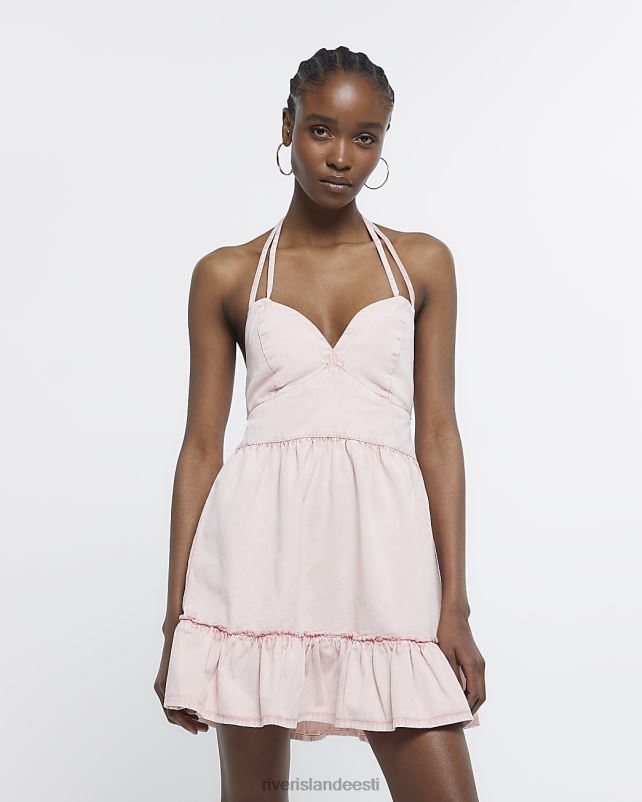 kehakate roosa naised River Island teksarihmaga swing minikleit 44TLL1721