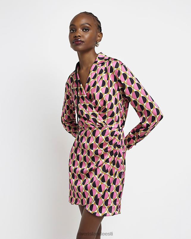 kehakate roosa naised River Island trükitud satiinkattega minibleiserkleit 44TLL1967