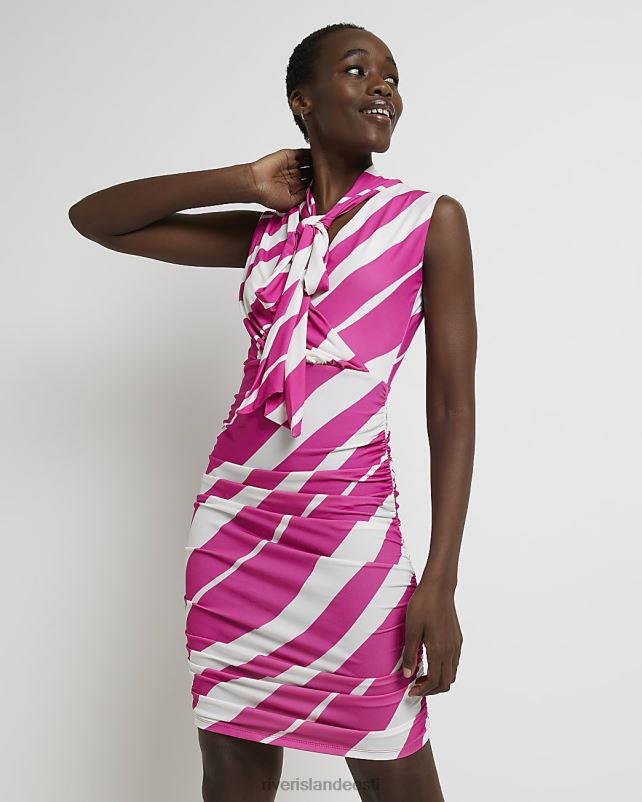 kehakate roosa naised River Island triibuline satiinist bodycon minikleit 44TLL2182