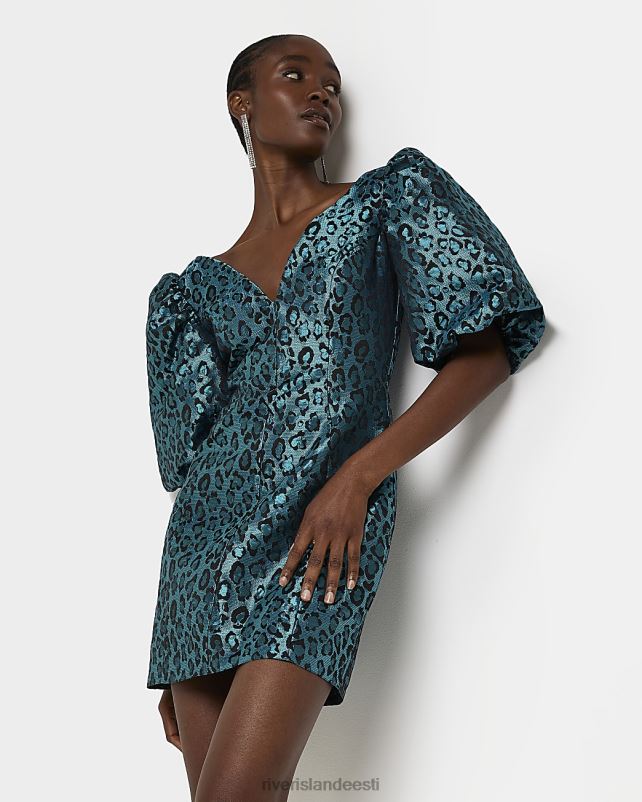 kehakate sinine naised River Island žakaarpuhv varrukatega minikleit 44TLL2064