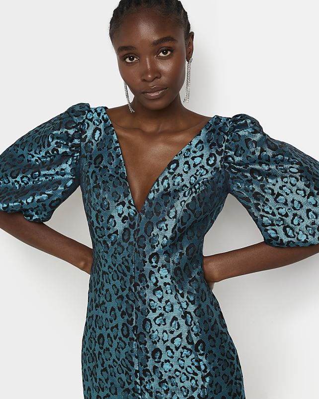 kehakate sinine naised River Island žakaarpuhv varrukatega minikleit 44TLL2064