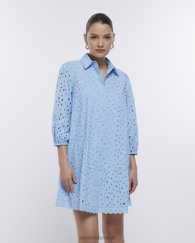 kehakate sinine naised River Island broderie pikkade varrukatega minisärkkleit 44TLL1755
