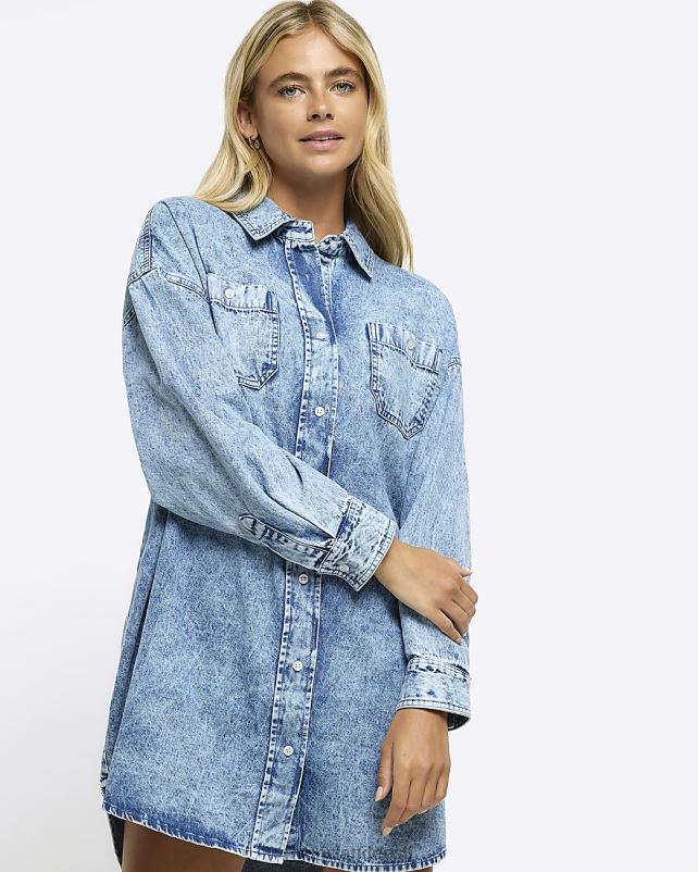 kehakate sinine naised River Island denim ülisuur minisärkkleit 44TLL4444