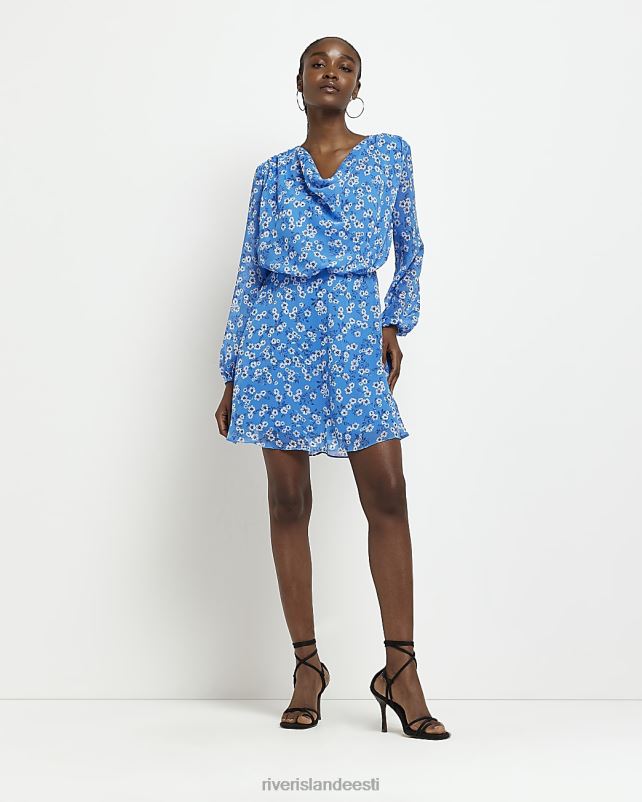 kehakate sinine naised River Island lilleline kaelusega minikleit 44TLL2091
