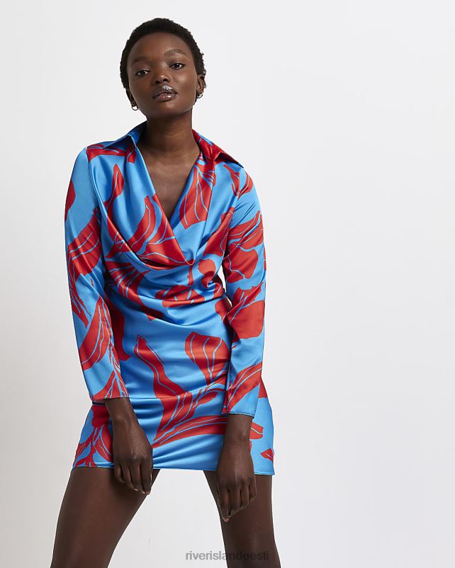 kehakate sinine naised River Island lilleline satiinist kaelusega minikleit 44TLL1982