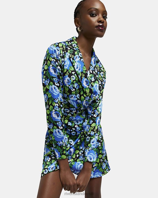 kehakate sinine naised River Island lilleline satiinmähisega minibleiserkleit 44TLL1964