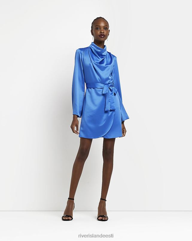 kehakate sinine naised River Island satiinist kõrge kaelusega minikleit 44TLL1364