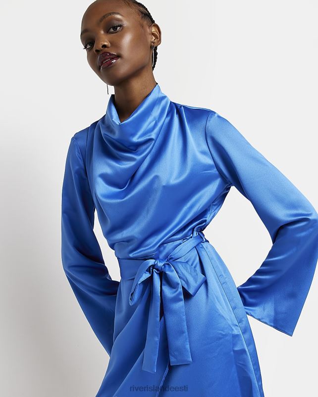 kehakate sinine naised River Island satiinist kõrge kaelusega minikleit 44TLL1364