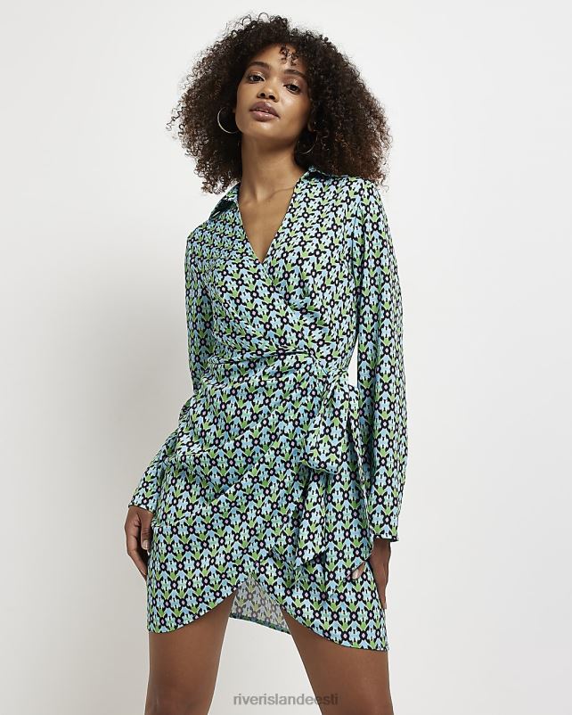 kehakate sinine naised River Island trükitud ümbrisega minikleit 44TLL4985