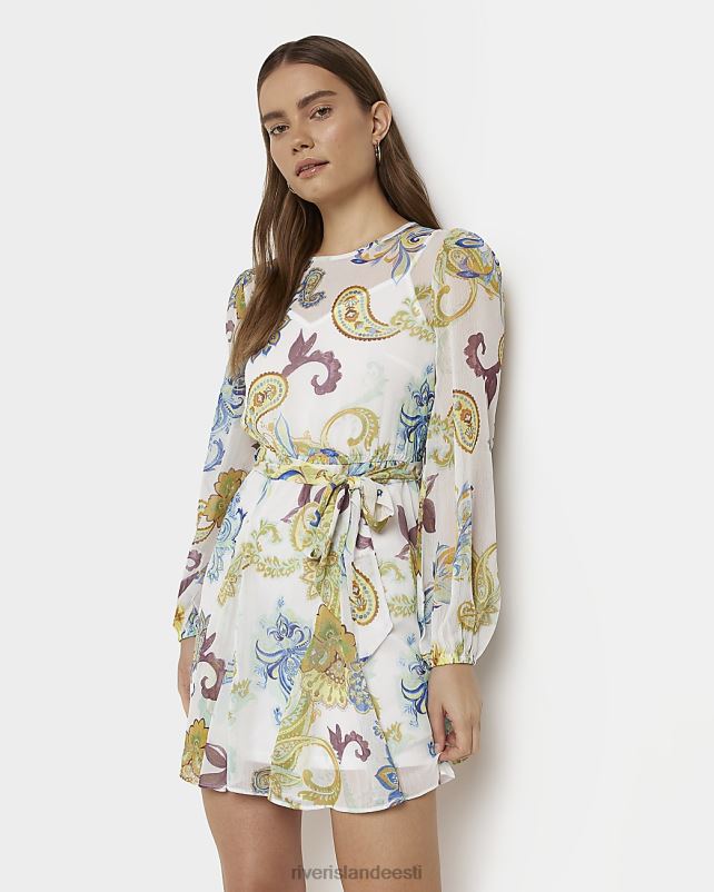kehakate valge naised River Island Paisley pikkade varrukatega minikleit 44TLL1937