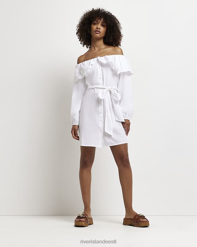 kehakate valge naised River Island bardot frill minisärkkleit 44TLL1316