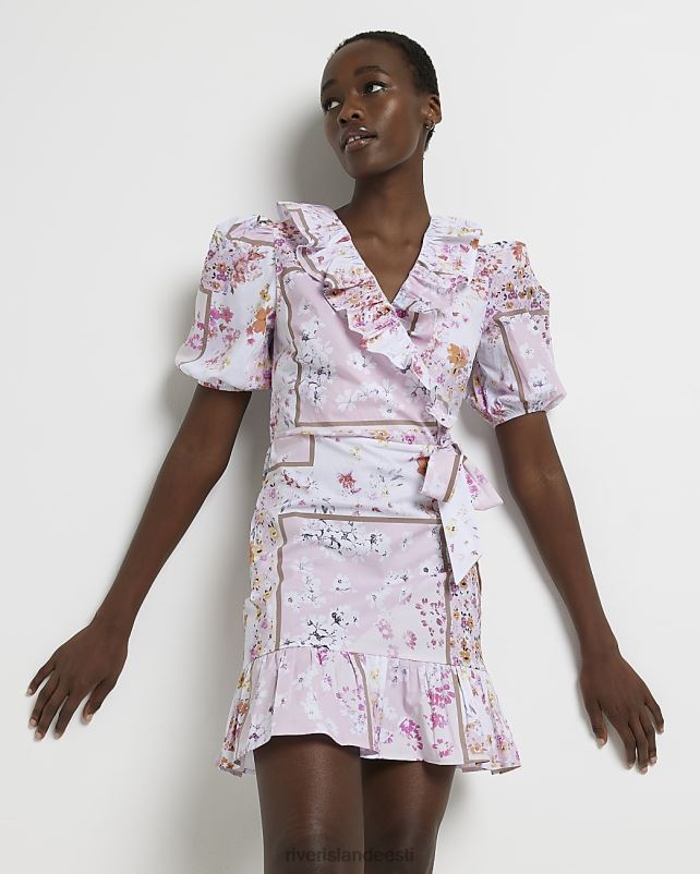 kehakate valge naised River Island lilledega mähitud minikleit 44TLL4678