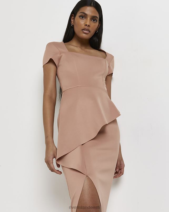 kehakate beež naised River Island peplum bodycon midi dess 44TLL4994